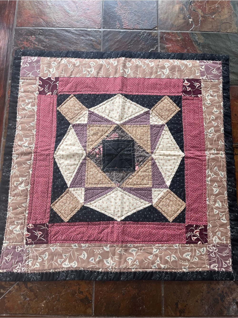 Handmade Wall Quilt in Mauve, Cream & Black